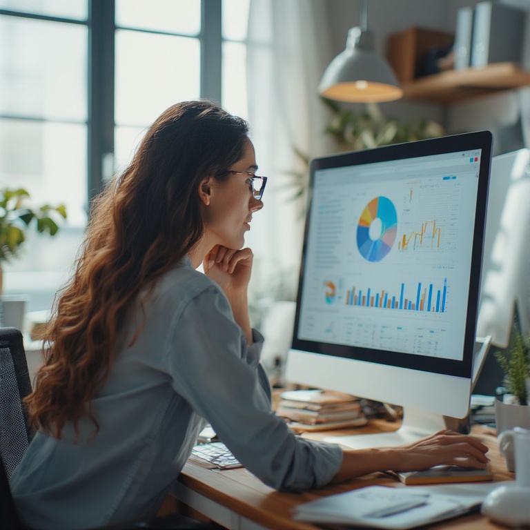 Frau im Computer mit ERP-System